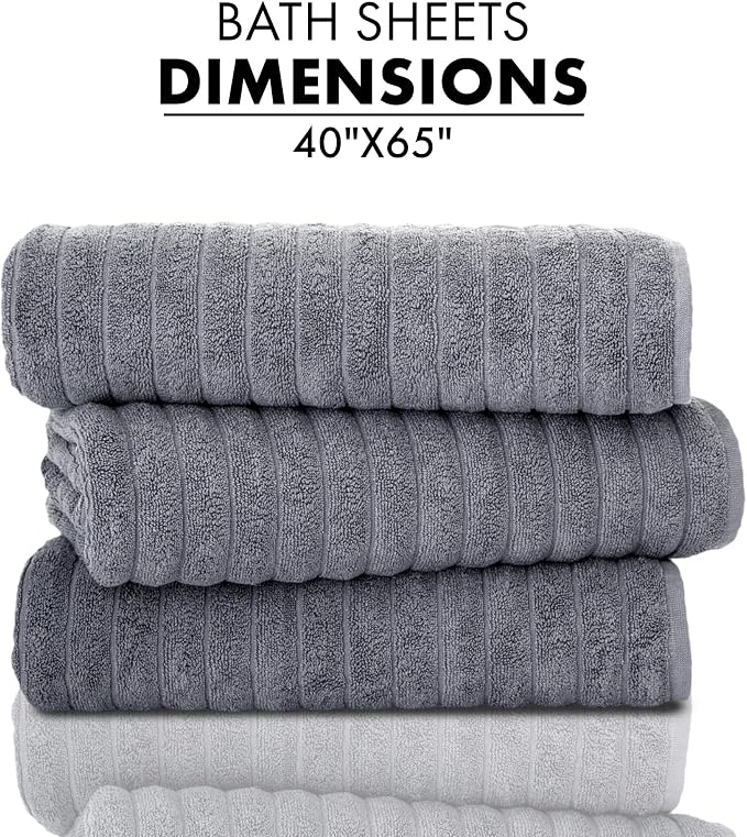 Classic Turkish Towels CTT - Luxury Jumbo Bath Sheet 3 Piece, 100% Turkish Cotton, Absorbent & Ultra Comfy Bath Towel Sheets for Hotels & Spa | 40"x65" (Grey)