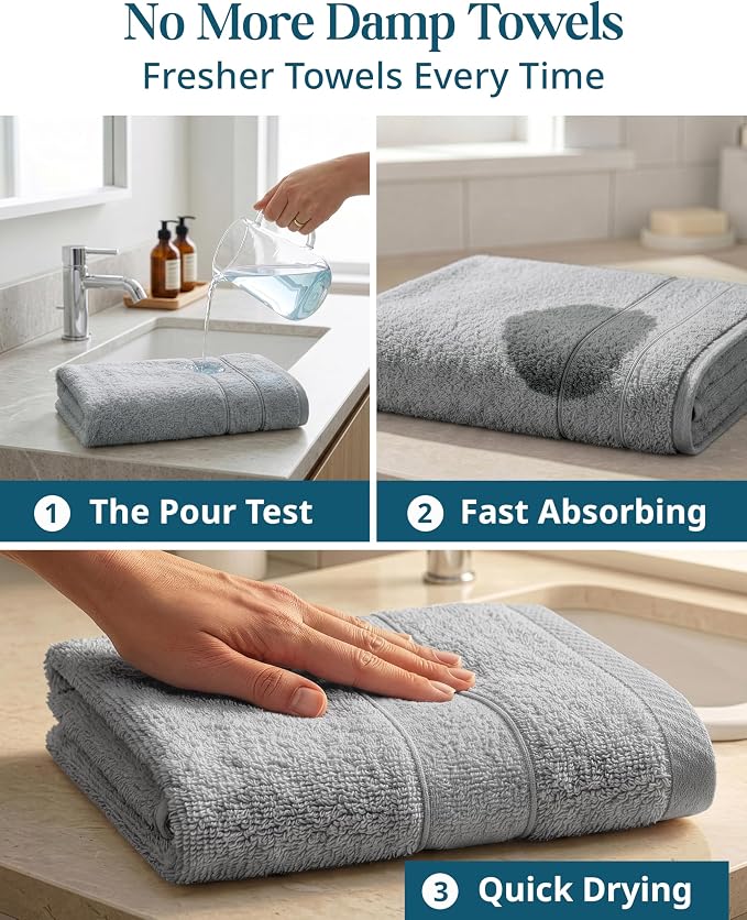 CASA PLATINO Hand Towels for Bathroom - 6 Pack (16"x28"), 100% Cotton Face Towel Set - Soft, Fade & Shrink Resistant - Hotel & Spa Inspired Hand Towels for Bathroom for Modern Family Homes - Cool Grey