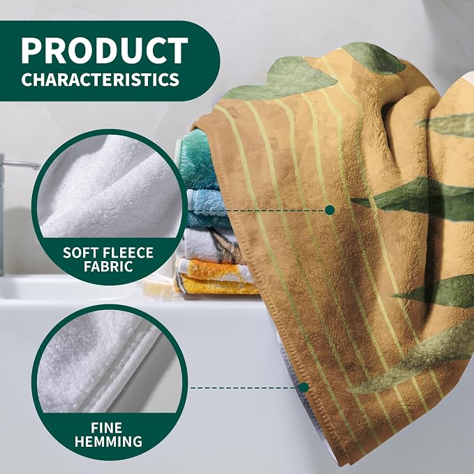 Boho Leaves Microfiber Bath Towel Soft Mid Century Modern Absorbent Towel for Adults Bathroom