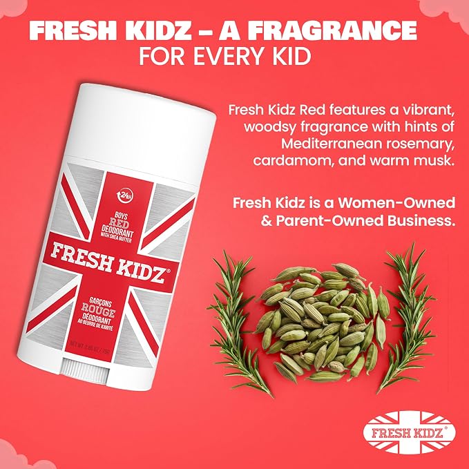 Fresh Kidz Hair & Body Wash 16.9 fl.oz. and Stick Deodorant 2.65 oz for Kids and Teens - Boys Red Set