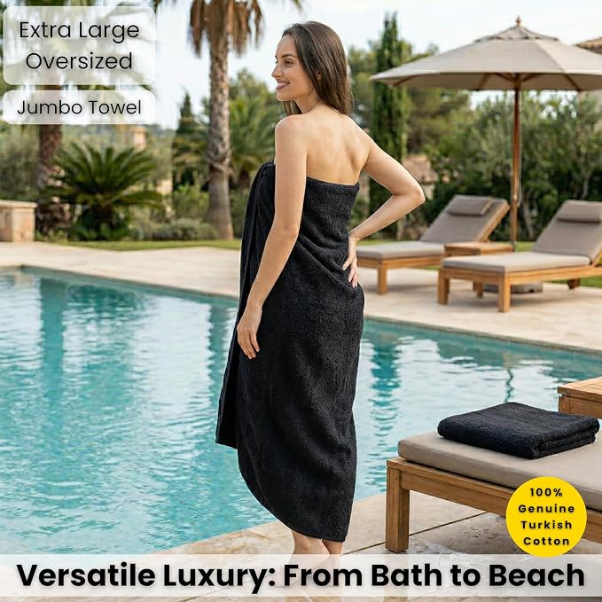SALBAKOS Luxury 100% Turkish Cotton Bath Sheets 40x80 in Oversized Extra Large Bath Towels | Premium Hotel Quality Thick Soft Absorbent Turkish Towel for Spa Beach (Pack of 1, Black, Jumbo Bath Sheet)