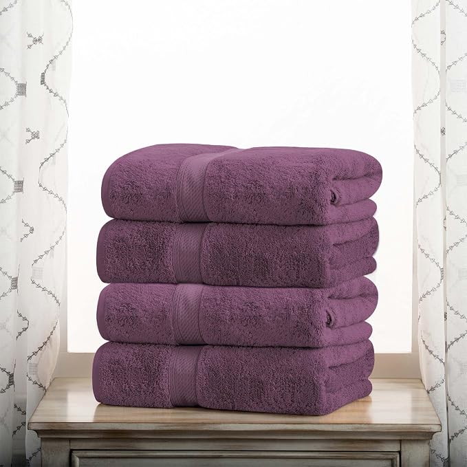 Superior Egyptian Cotton Plush & Absorbent, Bath Towel Set of 4, Plum | Quick Dry, Soft Luxury Towel Set, Bath Essentials for Bathroom, Guest Bath, Spa, 4 Piece Bath, Madeline Towels