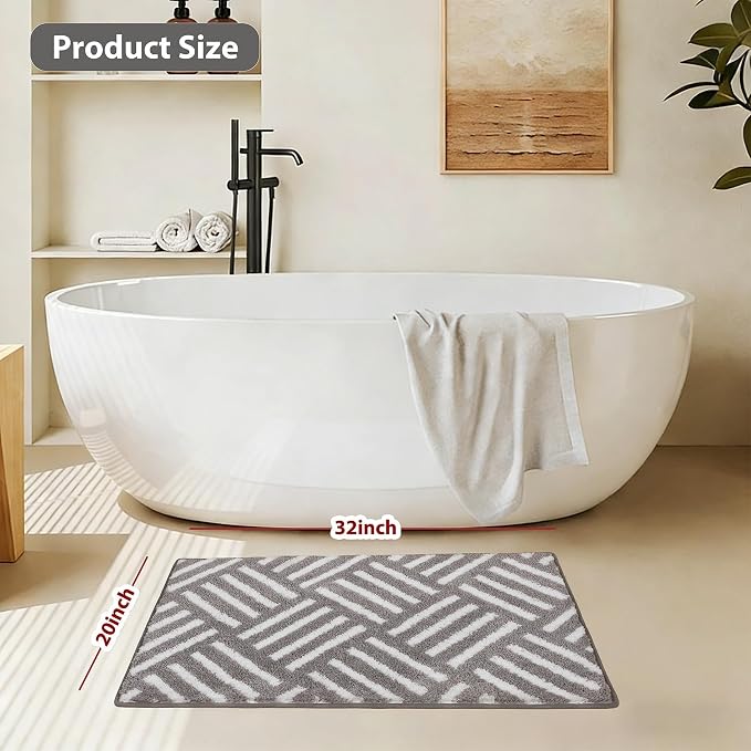 ORTIGIA Striped Gray Bathroom Rugs Non Slip Washable, 20x30 Quick Dry Absorbent Soft Plush Microfiber Bath Mats, Bath Rugs for Bathroom Floor Carpet for Sink Bedroom