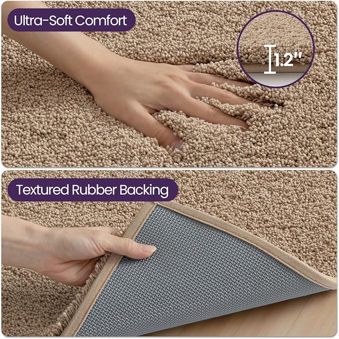 DEXI Bathroom Rugs Non Slip Washable 43x24, Ultra Soft and Water Absorbent Bath Mat, Thick Plush Fluffy Microfiber Bath Rug Carpet for Shower Floor, Tub, Sink, Beige