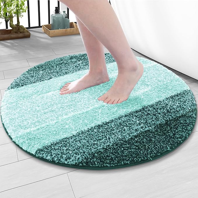 Arotive Microfiber Bathroom Rugs, Shaggy Soft and Absorbent Bath Rug, Thick Plush Machine Washable Dry Bath Mats for Bathroom, Tub and Shower, 24x24, Dark Green, Round