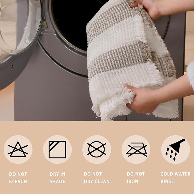 Waffle Bath Mat Non Slip, Boho Bathroom Rug, Super Absorbent Quick Dry Bathroom Mat, Soft Farmhouse Bath Rug with Tassels, Small Washable Shower Mats for Floor 16"x24", White and Taupe