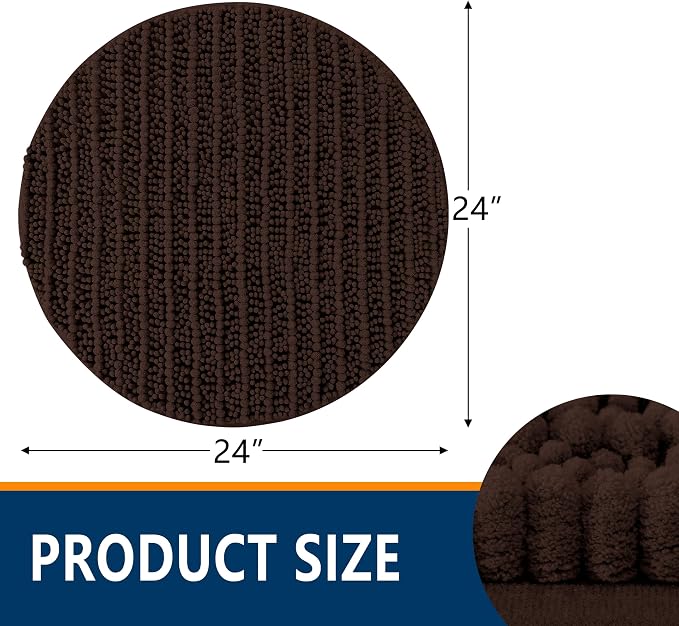 Smiry Bathroom Rugs Mat Round 24x24, Soft Absorbent Chenille Bath Rugs, Non Slip Rubber Backing Machine Washable Quick Dry Bath Mats for Bathroom Floor, Tub, Shower, Home Accessories, Brown