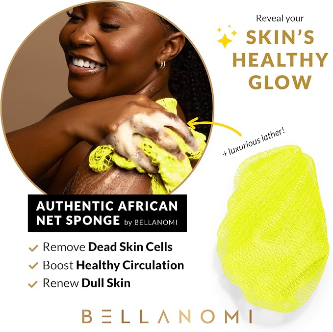 BELLANOMI African Exfoliating Net Sponge, Authentic, Ethically sourced from Nigeria, 45 inches Long, Back Scrubber for Daily use (Keylime)