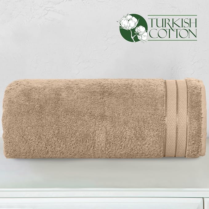 Elegant Comfort Three Line Popcorn Extra Large Luxury Bath Towel - 40" x 80" inch, Premium Hotel Spa Quality 1 Piece Oversized Bath Sheet 100% Turkish Cotton Super Soft Highly Absorbent, Tan