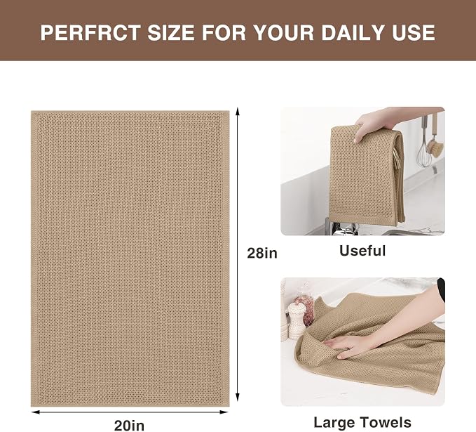 Homaxy 100% Cotton Oversized Waffle Weave Kitchen Dish Towels, Ultra Soft Absorbent Quick Drying Cleaning Towel, 20x28 Inches, 8-Pack, Tan