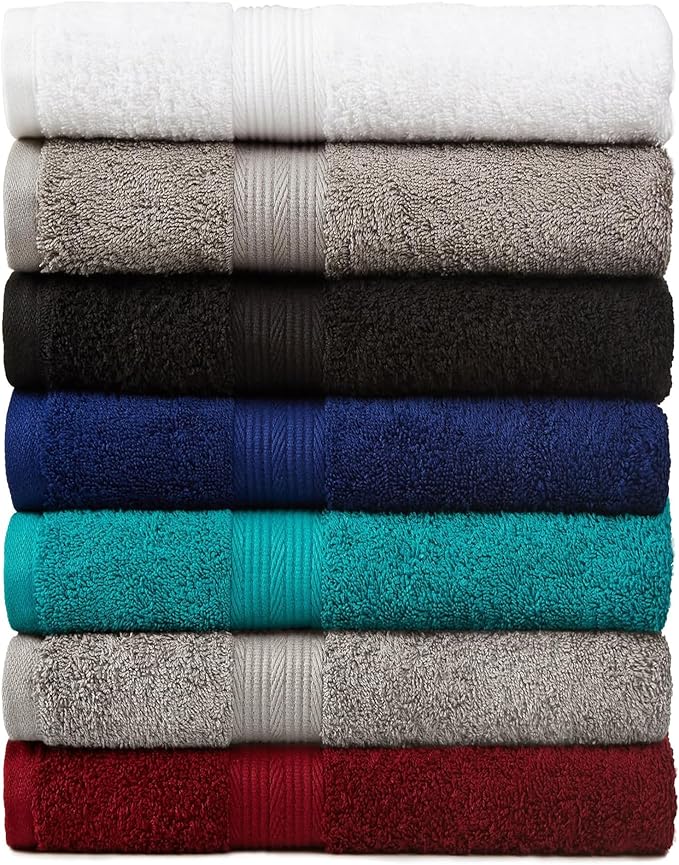 Amazon Basics Fade-Resistant 100% Cotton Washcloths for Bathroom, Soft Absorbent, 6-Piece, Crimson
