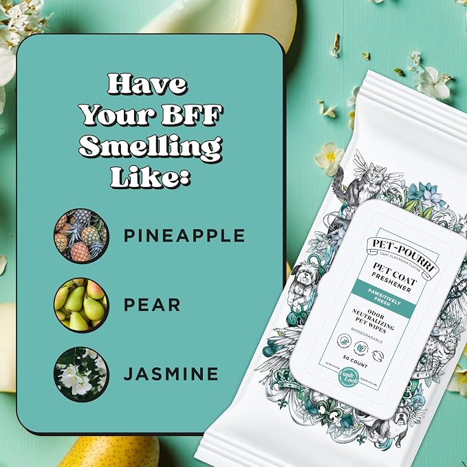 Poo-Pourri Pawsitively Fresh Deodorizing Pet Wipes – Quick Cleaning Wipes for Dogs & Cats – Plant Based Ingredients – Vet Recommended – Cleaner Odor Remover Wipes for Paw, Fur & Skin Soothing