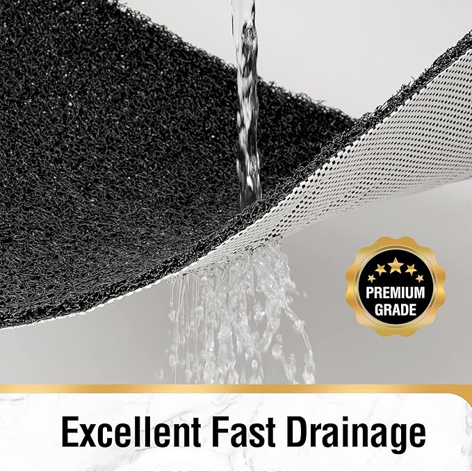 HITSLAM Square Shower Mat, 36 x 36 Inch Non Slip Bath Mat for Tub, Soft PVC Loofah Bathtub Mats with Drain Holes, Quick Drying Bathroom Stall Floor Mat, Bathroom Accessories Without Suction Cup, Black