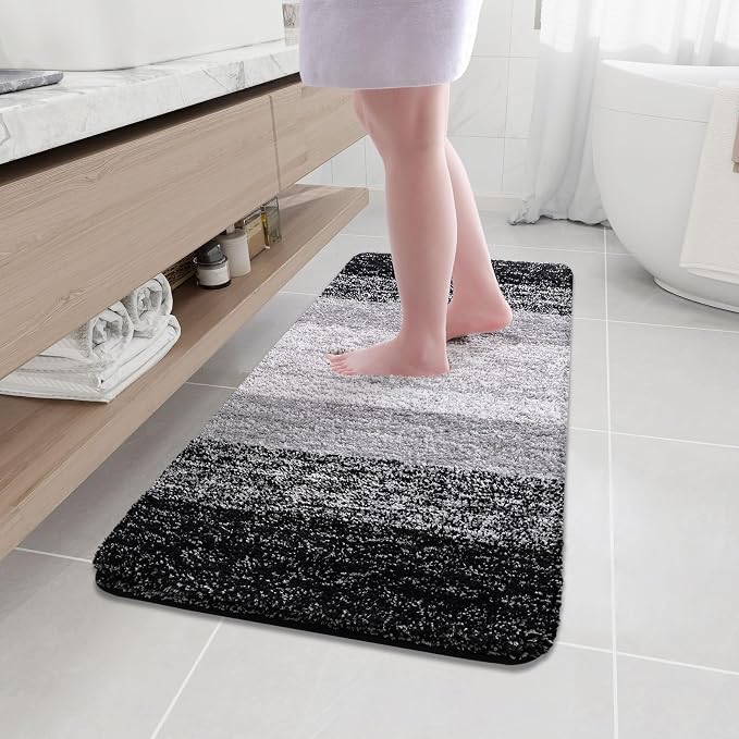 Arotive Microfiber Bathroom Rugs, Shaggy Soft and Absorbent Bath Rug, Thick Plush Machine Washable Dry Bath Mats for Bathroom, Tub and Shower, 47x17, Black, Rectangular
