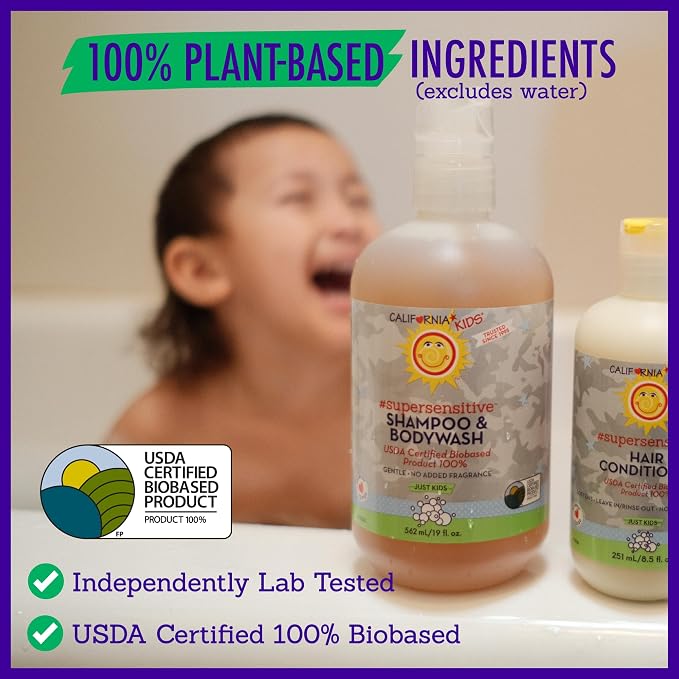 California Kids Shampoo + Body Wash | Super Sensitive Unscented | Gentle Skin Care for Kids + Teens | 100% Plant-Based | Hypoallergenic | 8.5 oz