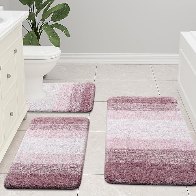 Arotive Microfiber Bathroom Rugs, Shaggy Soft and Absorbent Bath Rug, Thick Plush Machine Washable Dry Bath Mats for Bathroom, Tub and Shower, 59x24, Mauve, Rectangular