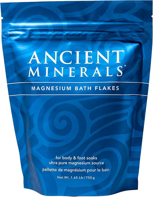 Ancient Minerals Magnesium Bath Flakes of Pure Genuine Zechstein Chloride - Resealable Magnesium Supplement Bag that Will Outperform Leading Epsom Salts 1.65 lbs