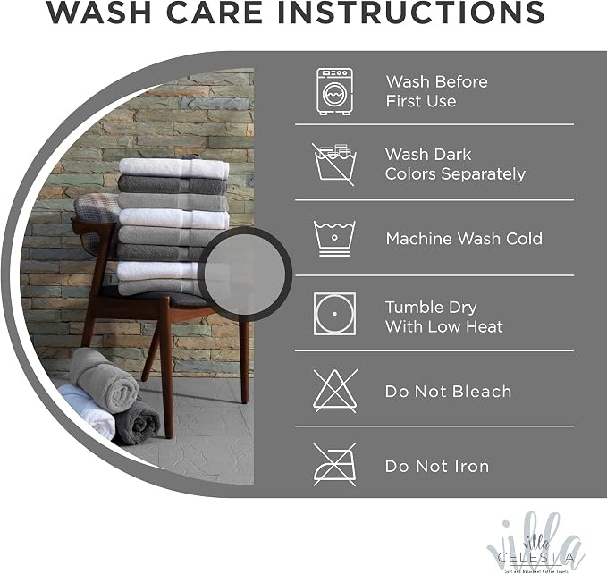 Villa Celestia Cotton Hand Towels Set of 4, 16 x 28, Oeko-TEX Certified, Quick Dry, Grey