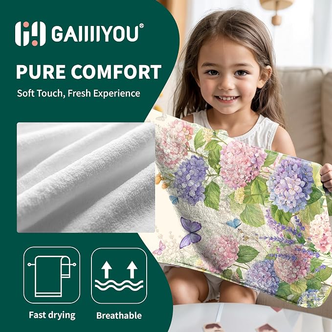 Vintage Hydrangea Flower Hand Towel High Absorbent Pattern Fleece Bathroom Towels Set of 2