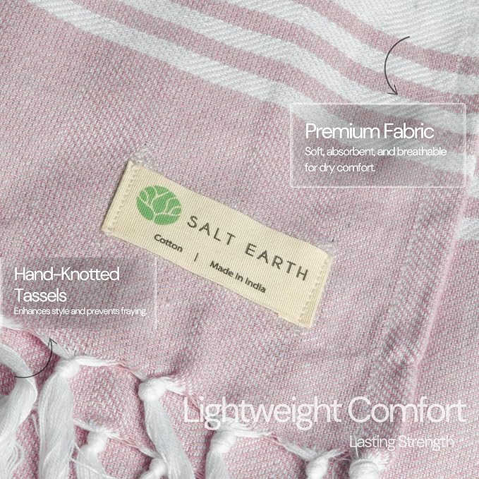 Salt Earth 100% Cotton Herringbone Turkish Beach Towel, Set of 4, 36"x72" - Soft, Quick Dry, Absorbent Towels for Bathroom, Home, Travel, Pool, Spa, Bath, Swim - Beach Towels Oversized - Red, Lavender
