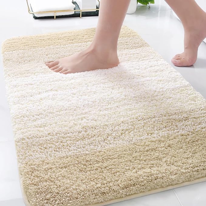 Arotive Microfiber Bathroom Rugs, Shaggy Soft and Absorbent Bath Rug, Thick Plush Machine Washable Dry Bath Mats for Bathroom, Tub and Shower, 34x21, Light Beige, Rectangular