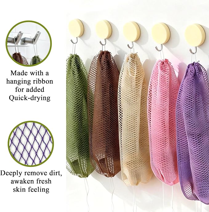 SubSahara Authentic African Net Sponge - 2 Pieces Exfoliating Scrubber for All Skin Types, Bath Sponge for Face & Body, Travel Portable, Durable, Gentle Exfoliation (Navy Blue & Brown)