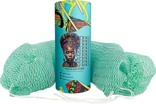 African Net Sponge, Premium Authentic Exfoliating Body Scrubber, Extra Long Stretch Bath Sponge for Shower, Deep Exfoliating Washcloth for Smooth Skin, 1 Pack (Seafoam)