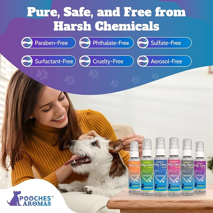 Natural Dog Cologne - Premium Grooming Spray - Long Lasting Spray - Deodorizing & Refreshing For Dogs, Adult Canines and Puppies - Aromas Scent to Refresh the Skin (Pack of 6)