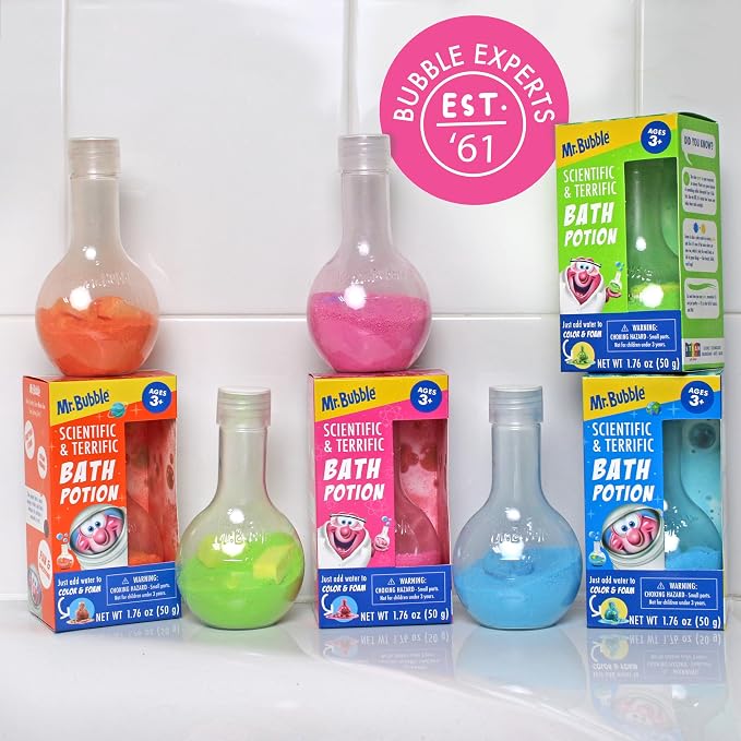 Mr. Bubble The Original Kids Bath Bomb Potions, Colorful Fizzy Fun, Cool Foam and Bubble Science Beaker for the Bath (Pack of 2)