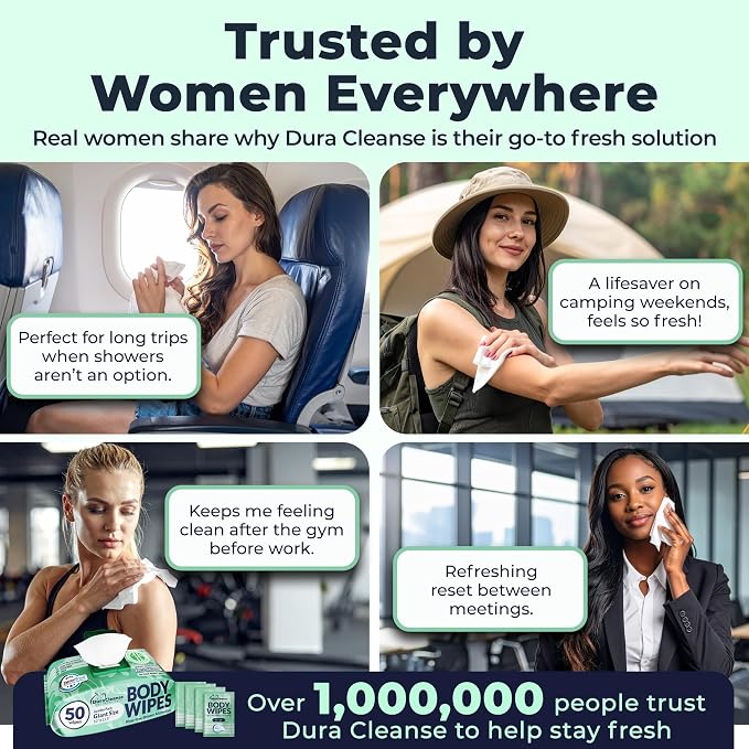 Body Wipes for Women, Extra Moist No Rinse Bathing Wipes - 50 XL Shower Cloths + 4 Travel Bath Sheets -10"x11.5" After Gym & Post Workout Deodorant, Disposable Washcloths, Womens Hygiene Essentials