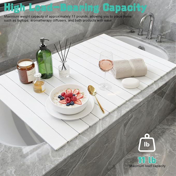 Foldable Bathtub Cover, PVC Waterproof Dustproof Bath Tub Lid, Heat Preservation Bath Tub Tray Waterproof with 11LB Load, for Home Hotel Spa Most Standard Bathtubs (60"x32")