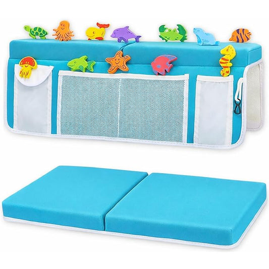 Supa Ant Bath Kneeler – 8 Suction Cups & 1.5" Thick Padding. Award Winning Baby Bath Kneeler and Elbow Rest Pad Set with 5 Bath Toy Organizer Pockets. Non Slip Fast Drying Baby Bath Essentials Blue