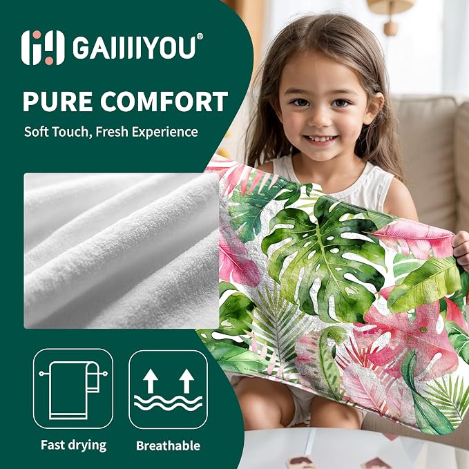 Tropical Palm Leaf Hand Towels High Absorbent Green Microfiber Towel for Kitchen Bathroom