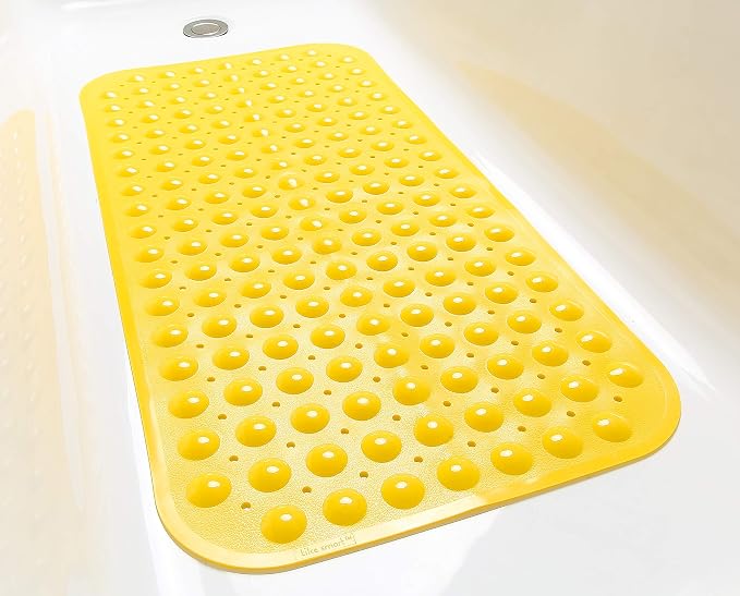 Large Non-Slip Bathtub & Shower Mat 31”x16” (Smooth/Non-Textured Tubs Only) Safe, Clean, Machine-Washable, Superior Grip&Drainage, Vinyl, Opaque Yellow