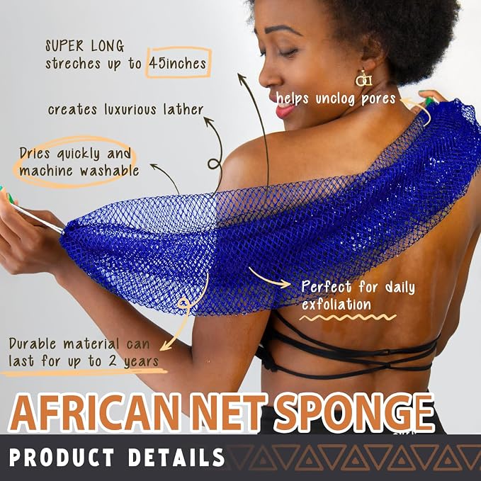 African Net Sponge Authentic - African Exfoliating Net Sponge Real African Wash Cloth - African Bath Sponge Loofah with Knots Exfoliator Net - Skin Smoother Scrub Net for Shower Body Scrubber