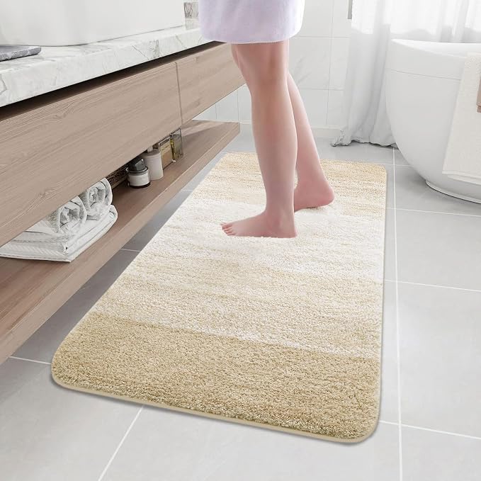 Arotive Microfiber Bathroom Rugs, Shaggy Soft and Absorbent Bath Rug, Thick Plush Machine Washable Dry Bath Mats for Bathroom, Tub and Shower, 47x24, Light Beige, Rectangular