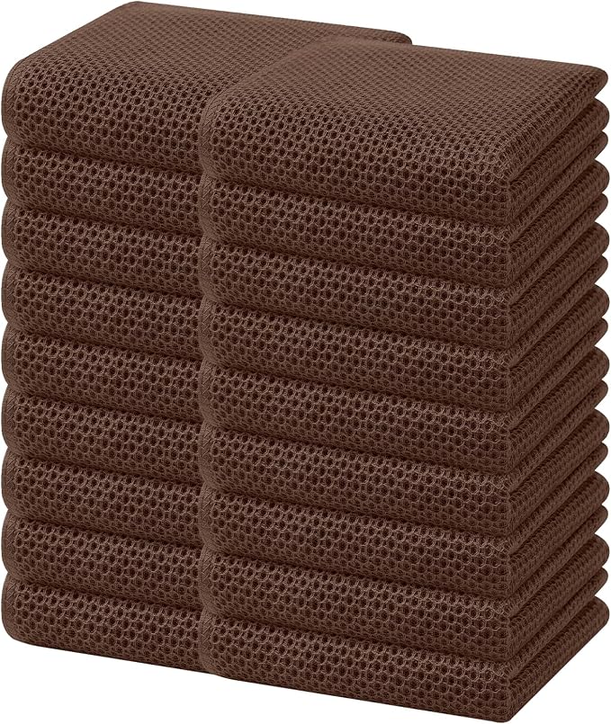 Homaxy 100% Cotton Waffle Weave Kitchen Dish Towels, Ultra Soft Absorbent Quick Drying Cleaning Towel, 13 x 28 Inches, 18-Pack, Coffee