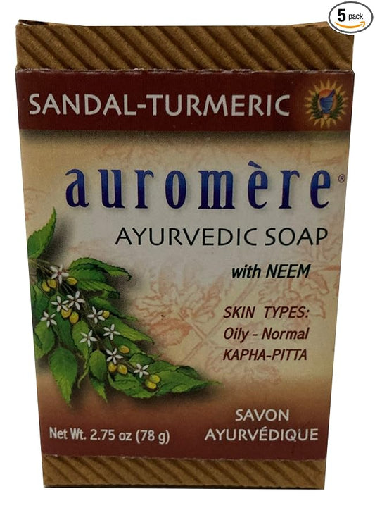 Auromere Ayurvedic Bar Soap, Sandal Turmeric - Eco Friendly, Handmade, Vegan, Cruelty Free, Natural, Non GMO (2.75 oz), 5 pack