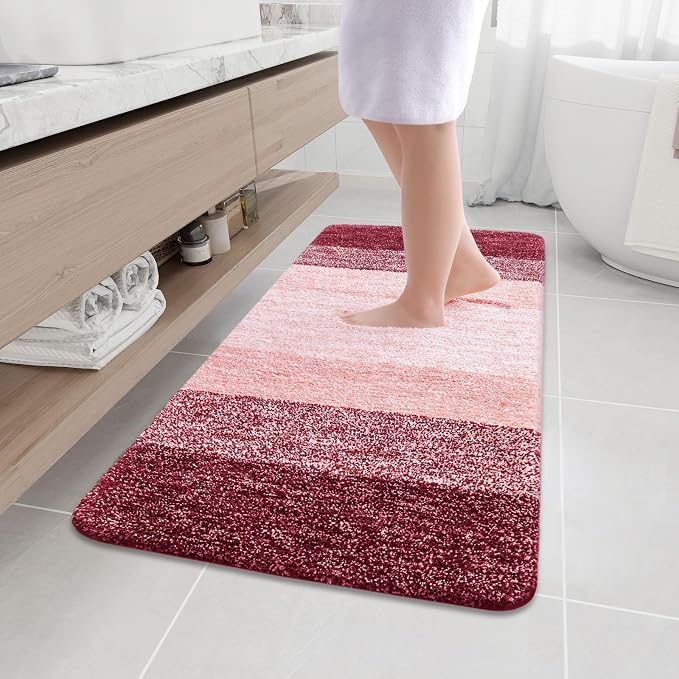 Arotive Microfiber Bathroom Rugs, Shaggy Soft and Absorbent Bath Rug, Thick Plush Machine Washable Dry Bath Mats for Bathroom, Tub and Shower, 47x24, Burgundy, Rectangular