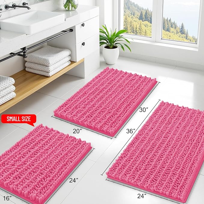 Smiry Bathroom Rugs Mat 44x24, Extra Soft Absorbent Chenille Bath Rugs, Non Slip Rubber Backing Machine Washable Quick Dry Bath Mats for Bathroom Floor, Tub, Shower, Home Decor Accessories, Hot Pink