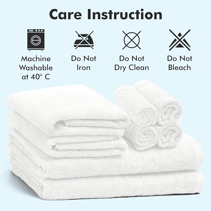 Bath Towels Set of 8 – 100% Ring Spun Cotton (White) Bathroom Towel Set Bale Includes 2 Bath, 2 Hand, 4 Face Towels – 550 GSM Soft, Absorbent & Quick Dry Towel for Bathroom, Spa, Kitchen, Hotel Use