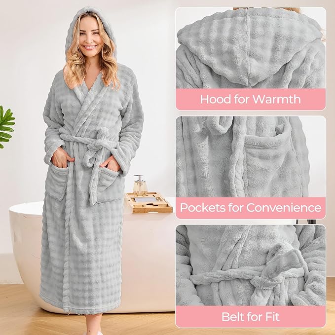 V.&GRIN Women Hooded Towel Robe - Super Absorbent Quick-Dry Soft Long Bathrobe for After Shower Spa Size S-3XL