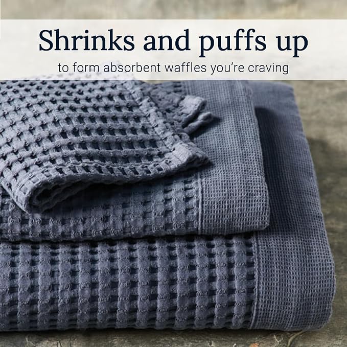 GILDEN TREE Waffle Towels for Bathroom Luxury 100% Cotton Bath Towels, Quick Dry Towel, Thin Super Absorbent Lint Free Shower Towels, Bath Towels Set of 2, Modern Style (Midnight Blue)