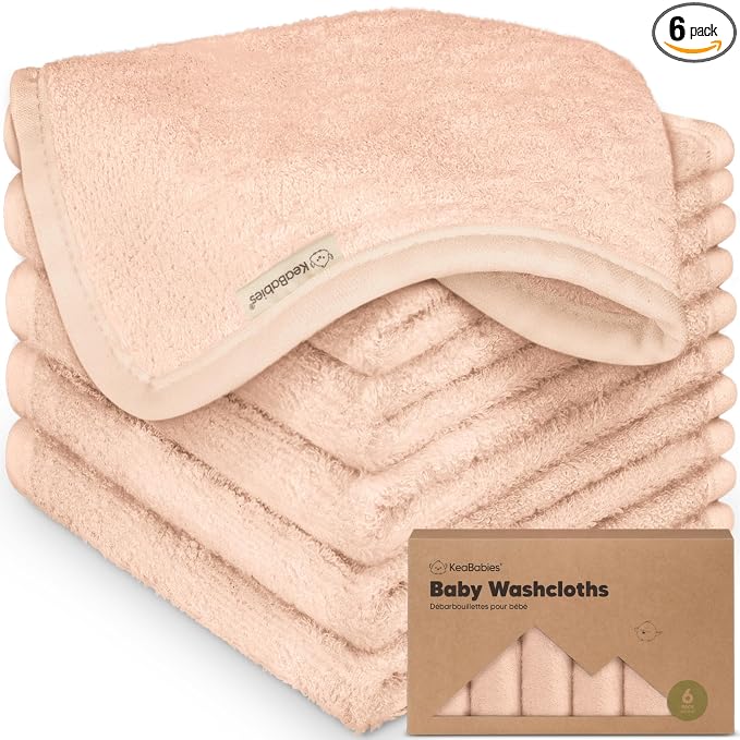 6-Pack Baby Washcloths, Soft Absorbent Washcloths for Face, Body (Peachy) | Viscose from Bamboo Washcloths, Baby Towels, Newborn, Kids, Toddlers, Infant, Gentle on Sensitive Skin, 10x10, Reusable