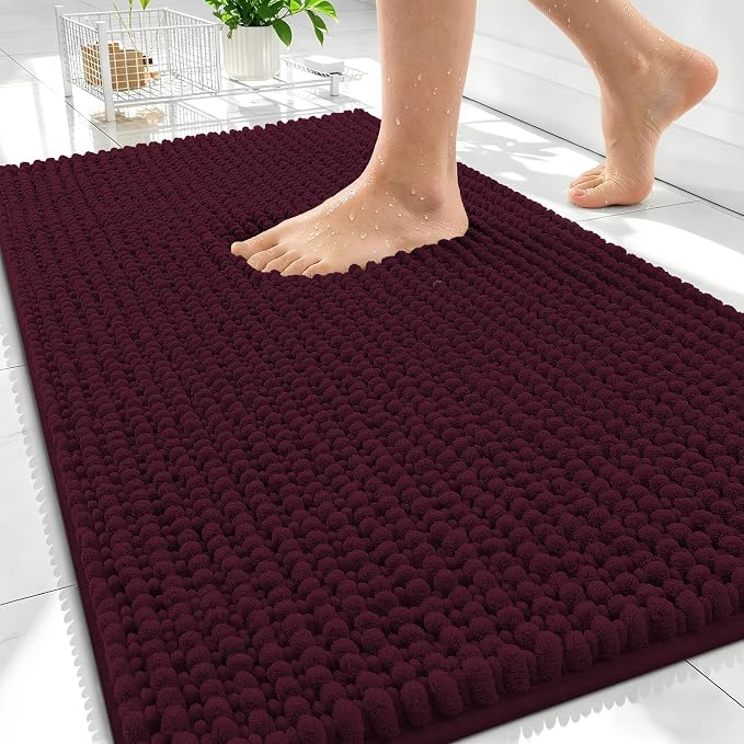 OLANLY Thick Bathroom Rugs 30x20, Extra Soft Absorbent Chenille Bath Rugs, Rubber Backing, Machine Wash Dry, Bath Mats for Bathroom Floor, Tub and Shower, Home Decor Accessories, Black Cherry
