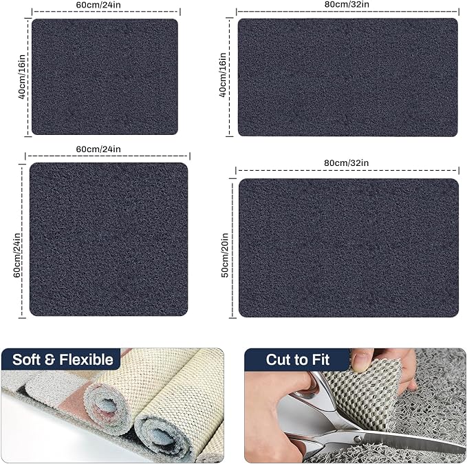 Non Slip Shower Mat 24"x16" - PVC Loofah Bath Mat with Drain, Loofah Bath Mats for Home, Poolside Entryway, Soft Comfort Shower Slip Mat for Adults, Washable & Resistant, Blue