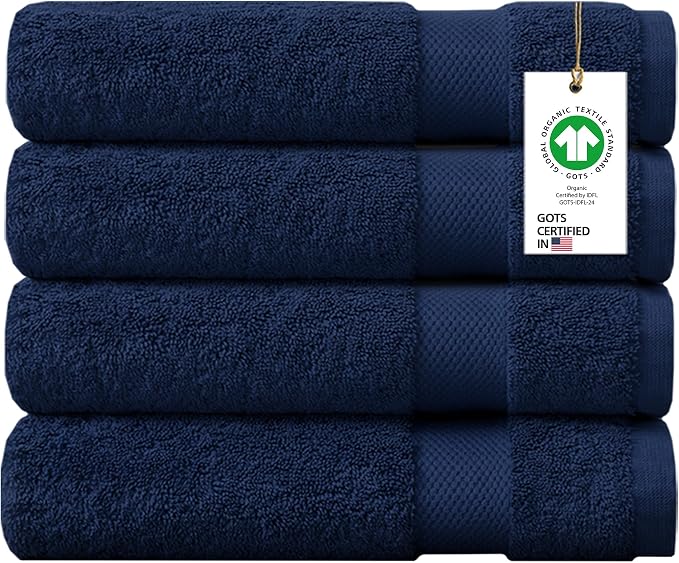100% Organic Cotton Towels 650 GSM Plush Feather Touch Quick Dry Bath Towel, Pack of 4 GOTS Certified, Oeko-Tex Green Certified, Organic Cotton Bath Towel, 30"X58"