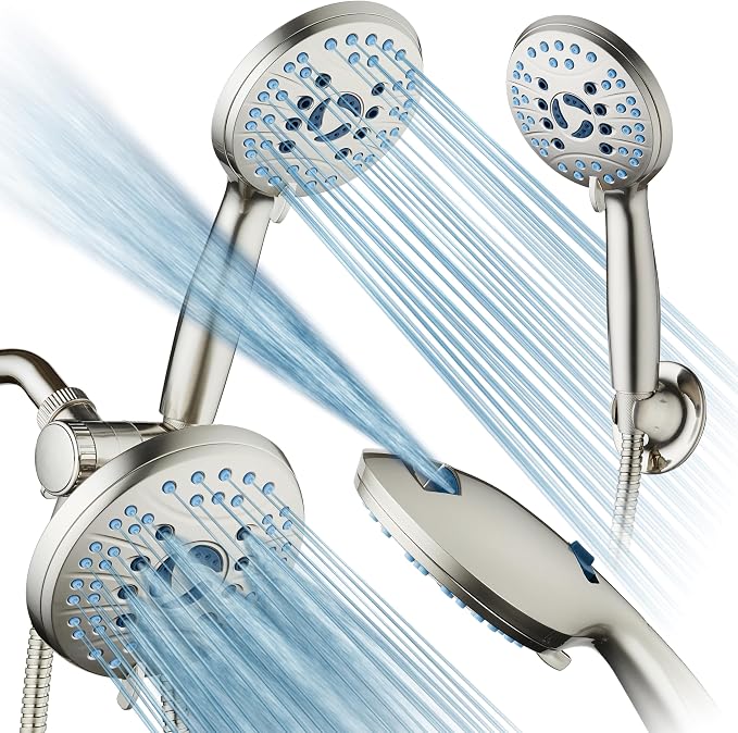 Hotel Spa AquaCare As-Seen-On-TV High Pressure Handheld & Rain 50-mode 3-way Shower Head Combo with Anti-clog Jets, 2-mode Tub & Pet Power Wash, Extra Wall Bracket, 6 ft. Hose, Nickel Finish