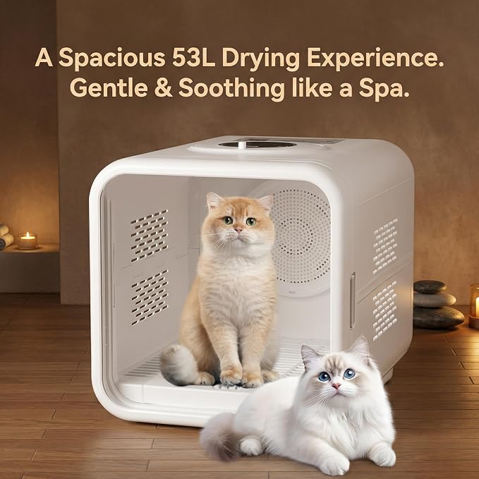 Pet Dryer Box for Cats and Small Dogs - 360° Fast Drying, Adjustable Temperature, Transparent Design, Stress-Free Hands-Free Grooming | Peting Window