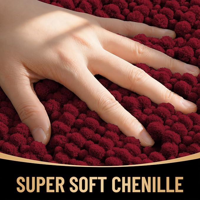 OLANLY Thick Large Bathroom Rugs 40x32, Extra Soft Absorbent Chenille Bath Rugs, Rubber Backing, Machine Wash Dry, Bath Mats for Bathroom Floor, Tub and Shower, Home Decor Accessories, Burgundy